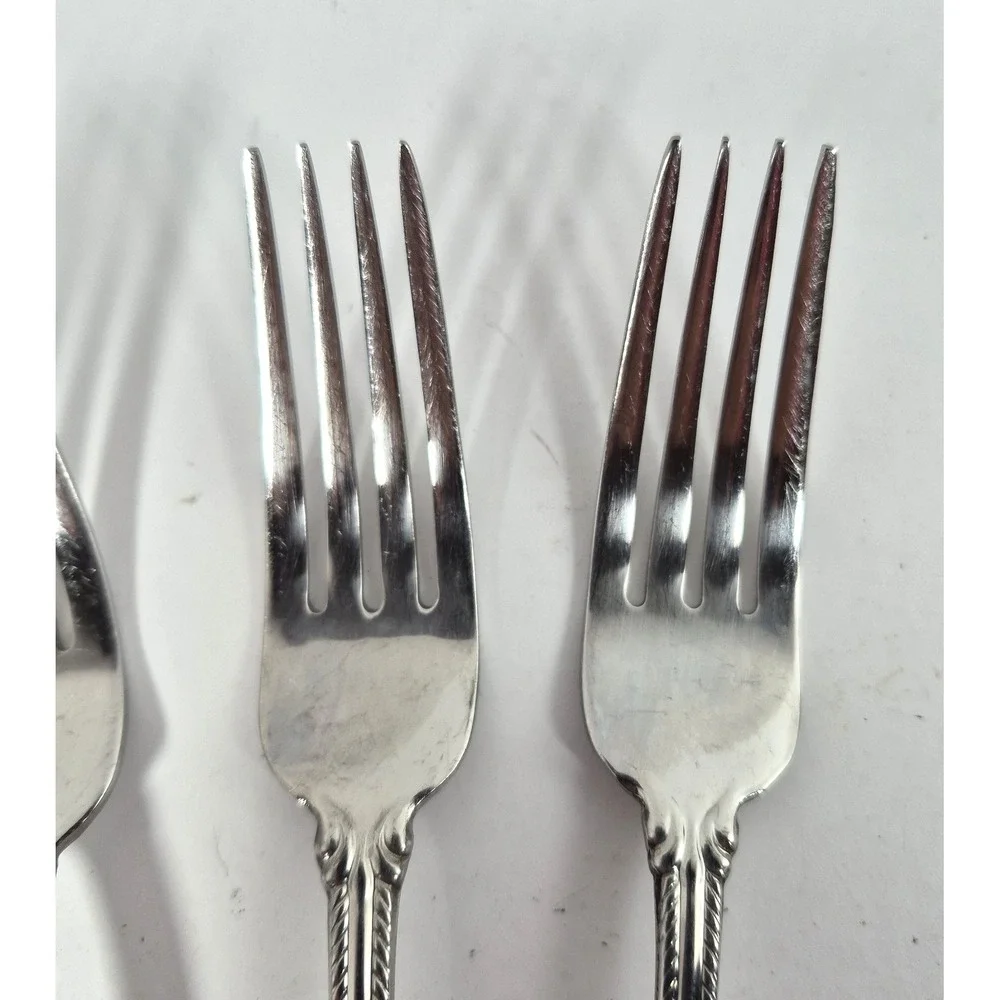 Set of4 Lenox TUDOR BEAD Augusta Stainless 18/10 Rope Edge Dinner Forks Flatware